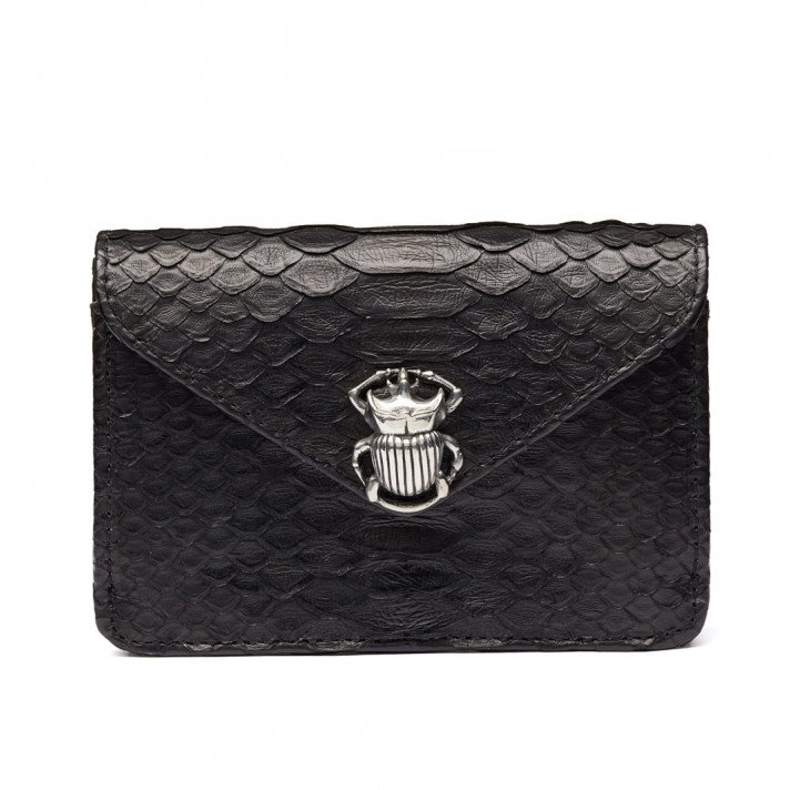 PORTE CARTE ALEX NOIR/SCARABEE  PYTHON ARGENT CLARIS VIROT