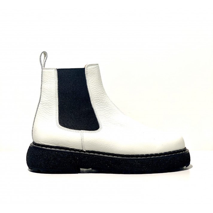 POLLY 2 BOOTS CUIR BLANC /NOIR FLAMINGOS