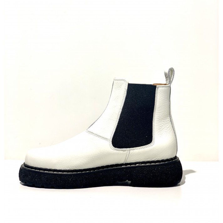 POLLY 2 BOOTS CUIR BLANC /NOIR FLAMINGOS