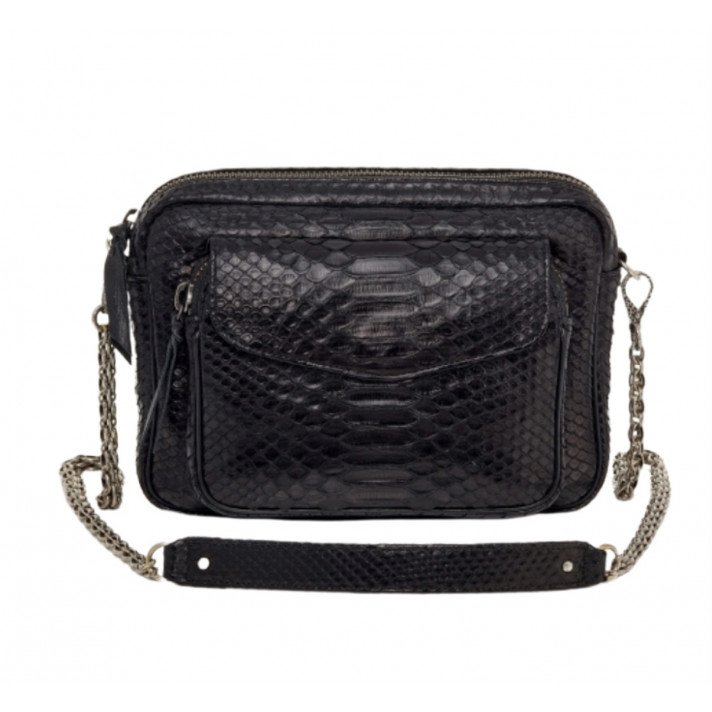 SAC CHARLY NOIR PYTHON CHAINE ARGENT CLARIS VIROT