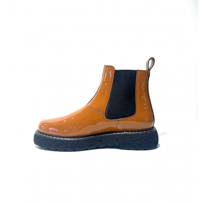 POLLY BOOTS COMPENSEES VERNIS CARAMEL FLAMINGOS