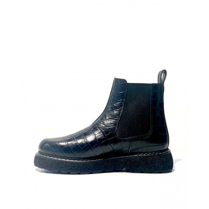 POLLY BOOTS CUIR EFFET CROCO NOIR FLAMINGOS
