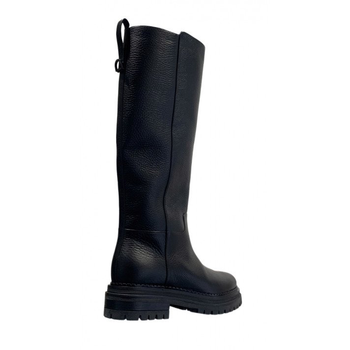 BOO140 BOTTES SEMELLES CRANTEES CUIR GRAINE NOIRES SERGIO ROSSI