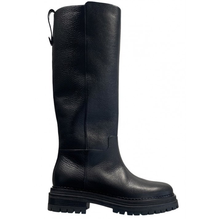 BOO140 BOTTES SEMELLES CRANTEES CUIR GRAINE NOIRES SERGIO ROSSI