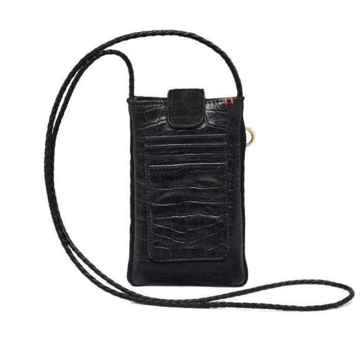 ETUI TELEPHONE DOUBLE MARCUS EMBOSSE NOIR CLARIS VIROT