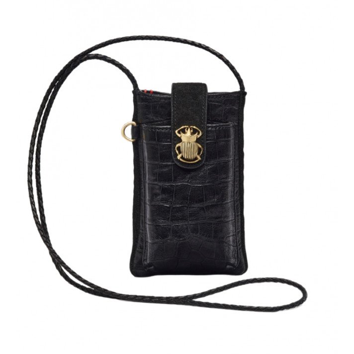 ETUI TELEPHONE DOUBLE MARCUS EMBOSSE NOIR CLARIS VIROT