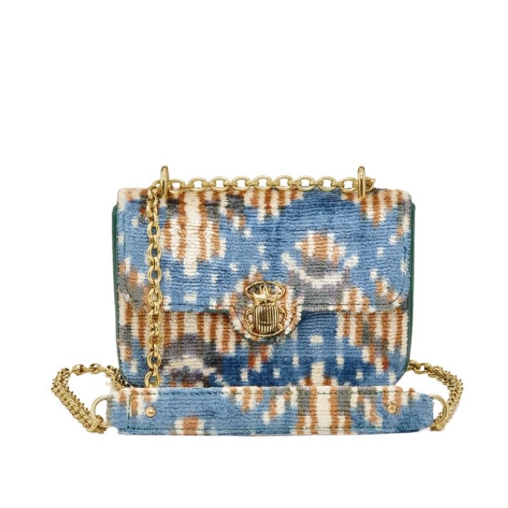 SAC MINI AVA VELOURS DE SOIE BLEU FLOCON CLARIS VIROT