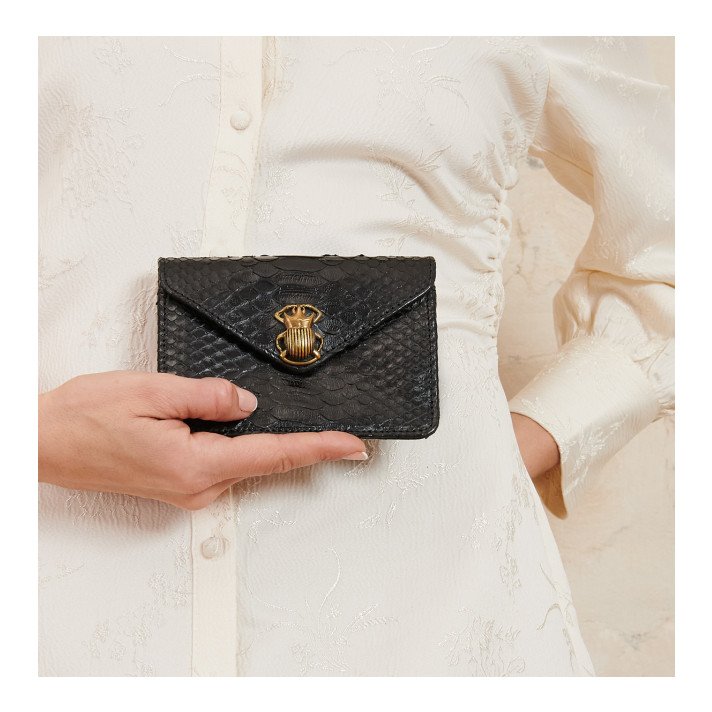 PORTE MONNAIE ALEX NOIR BEETLE OR CLARIS VIROT