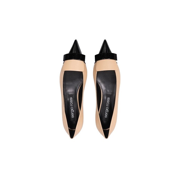 B07630 SR1 BALLERINE BEIGE VERNIS NOIR SERGIO ROSSI