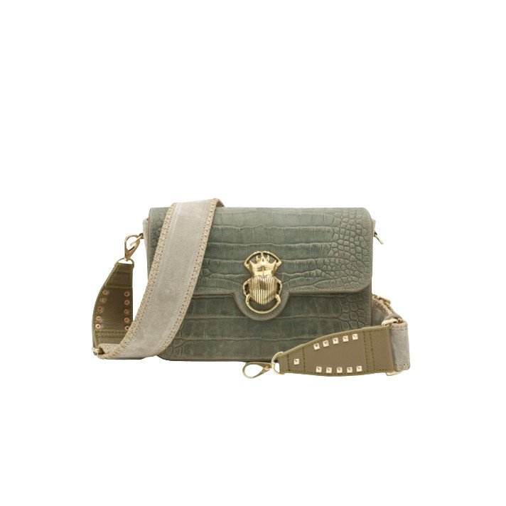 SAC BIG AVA EMBOSSE EFFET CROCO GRIS VERT CLARIS VIROT