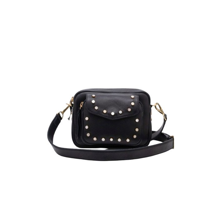 SAC CUIR BABY CHARLY NAPPA NOIR CLOU NACRE CLARIS VIROT