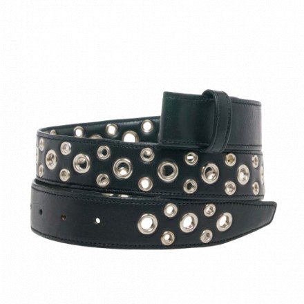 CEINTURE NOIR NAPPA OEILLET ARGENT CLARIS VIROT