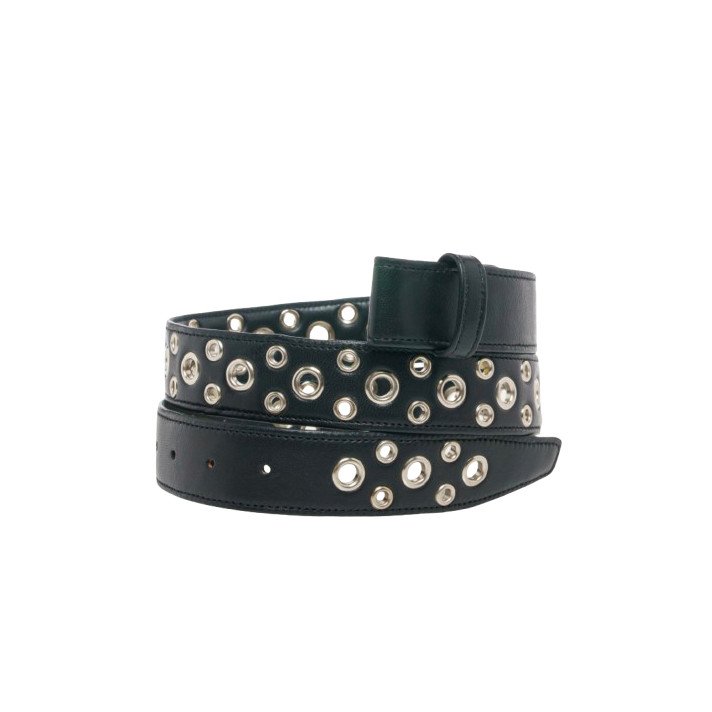CEINTURE NOIR NAPPA OEILLET ARGENT CLARIS VIROT