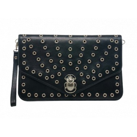 POCHETTE ALICIA NAPPA BLACK OEILLETS SILV CLARIS VIROT