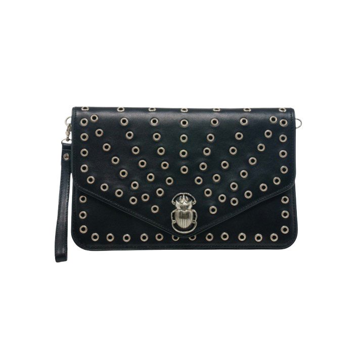 POCHETTE ALICIA NAPPA BLACK OEILLETS SILV CLARIS VIROT