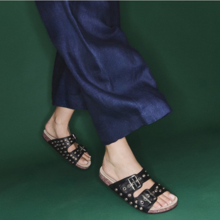 SANDALES ODETTE OEILLETS NOIR CLARIS VIROT