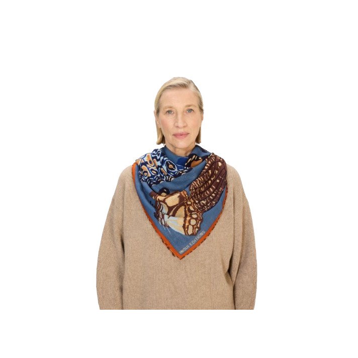 CARRE 130 PAPILLONS BLEU CANARD INOUI EDITIONS