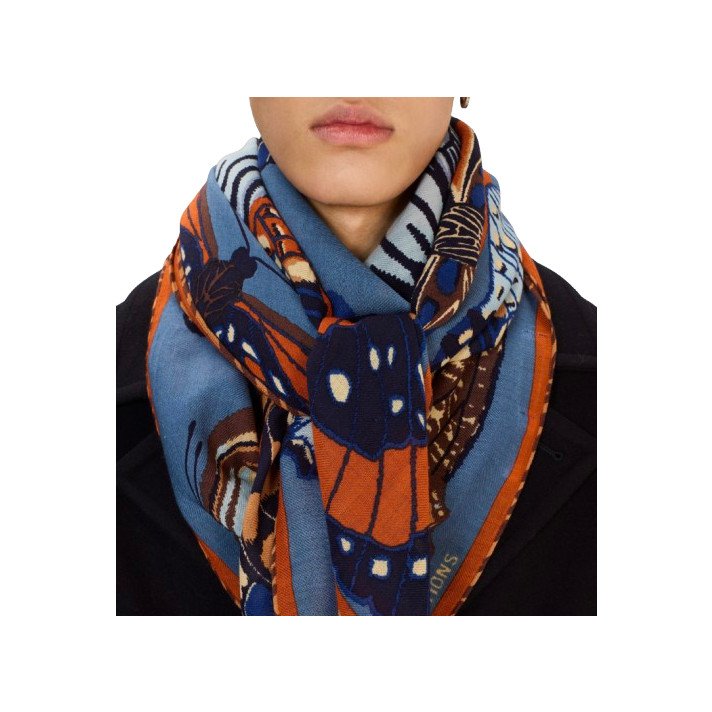 CARRE 130 PAPILLONS BLEU CANARD INOUI EDITIONS