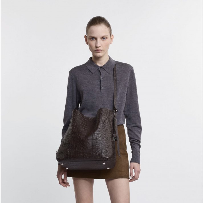 SAC HOBO EFFET CROCO CHOCO HOGAN