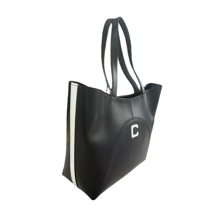 SAC CLEMENCEAU CUIR NOIR BANDE IVOIRE CAREL