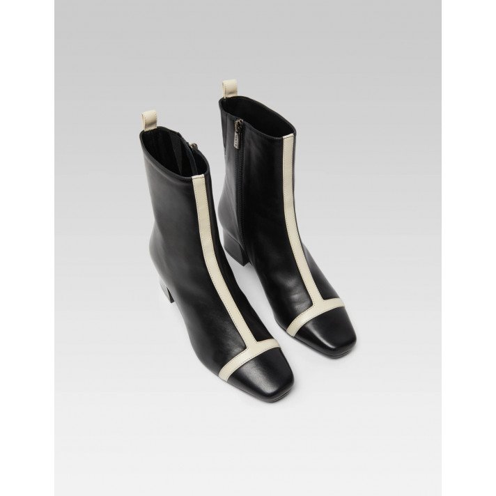 SAC CLEMENCEAU CUIR NOIR BANDE IVOIRE CAREL