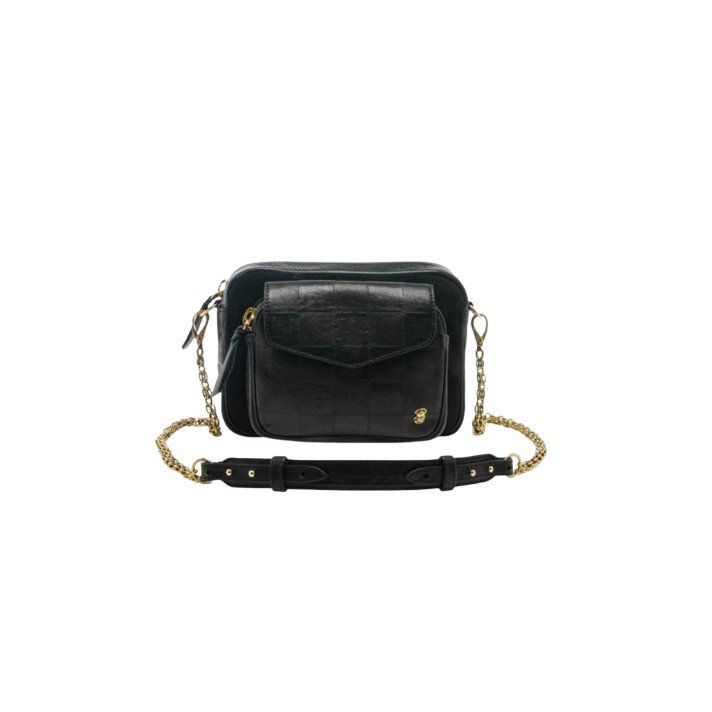 SAC CHARLY EMBOSSE CUIR CHECK NOIR CLARIS VIROT